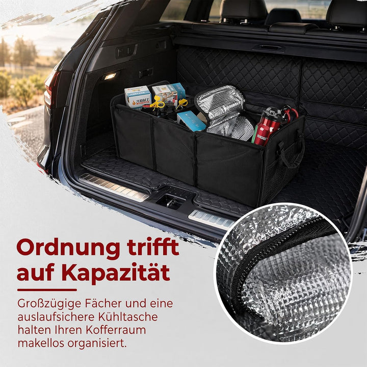 Faltbarer Auto Kofferraum Organizer Universal – 72L Auto Aufbewahrungsbox | Alu-Griffe Trennwände Re