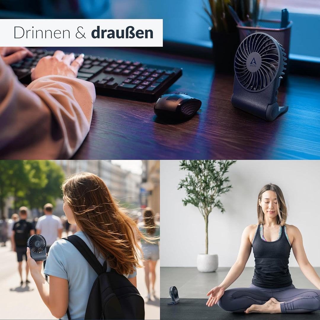 ARCTIC Summair 2Go (blau) - Wiederaufladbarer Handventilator mit Standfuss | Stufenlos regelbar, 4-7