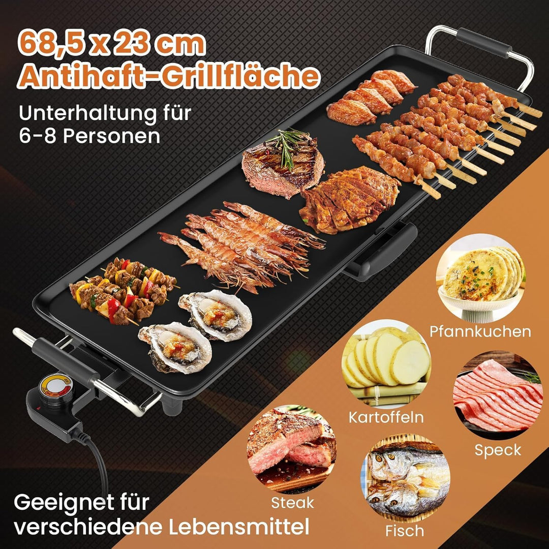 GOPLUS Elektrische Tischgrill, Teppanyaki Grill für 6-8 Personen, Elektrogrill mit 4 einstellbarer T