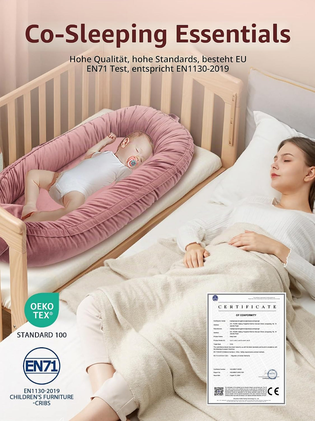EAQ Babynest Nestchen Baby Weiches Atmungsaktives Babybett für Neugeborene Geschenk Baby Erstausstat