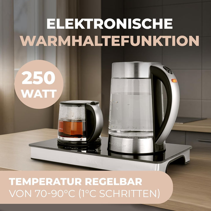 ProfiCook® Tee und Kaffeestation in Einem | 1,7 Liter hitzebeständiger Wasserkocher | Teekanne aus G
