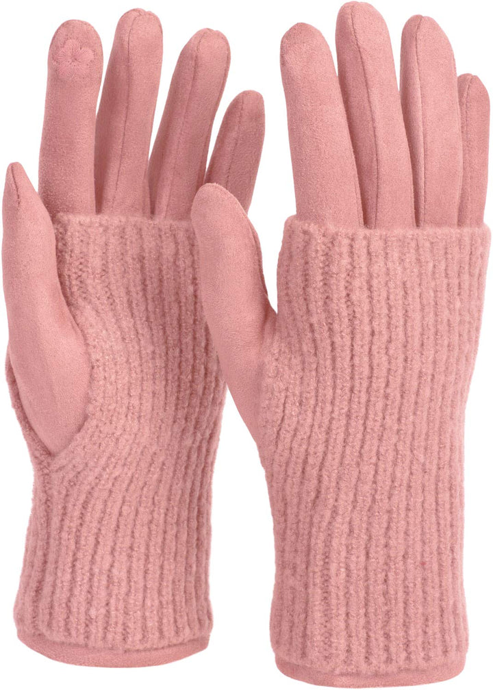 styleBREAKER Damen Touchscreen Stoff Handschuhe mit abnehmbaren Strick Stulpen, warme Fingerhandschu