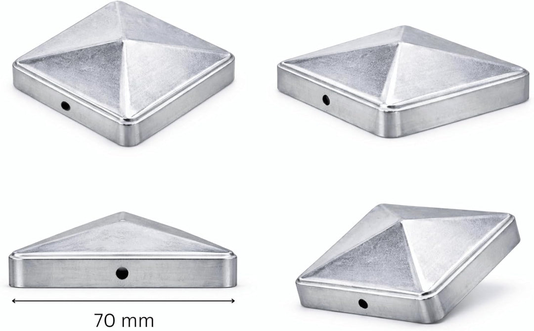 FeNau 10er Set Pfostenkappe 7x7 cm verzinkt - Pyramide Holzzaun Abdeckung inkl. 20 Schrauben Stahl,