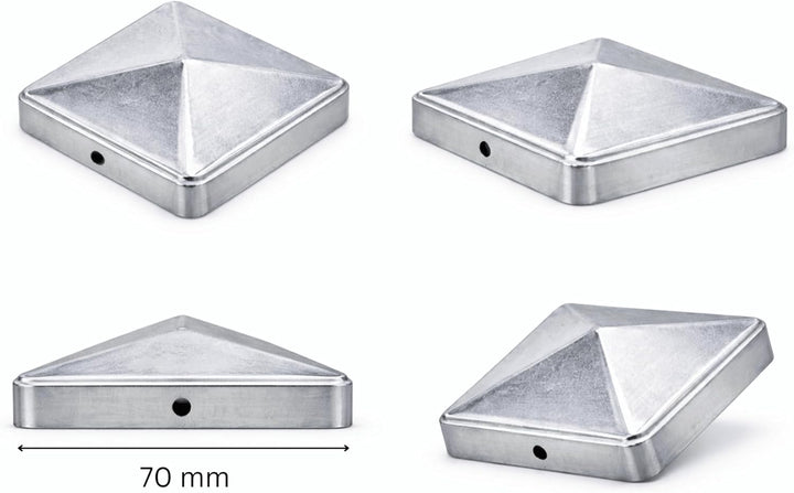FeNau 10er Set Pfostenkappe 7x7 cm verzinkt - Pyramide Holzzaun Abdeckung inkl. 20 Schrauben Stahl,