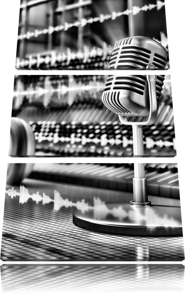Pixxprint Monocrome, Musikstudio 3-Teiler Leinwandbild 120x80 Bild auf Leinwand