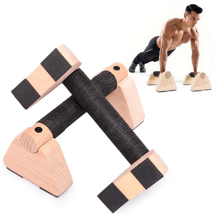 2 Pcs Liegestützgriffe, 25cm Holz Handstand Parallettes mit Rutschfeste Gummipuffer, Gelenksschonend