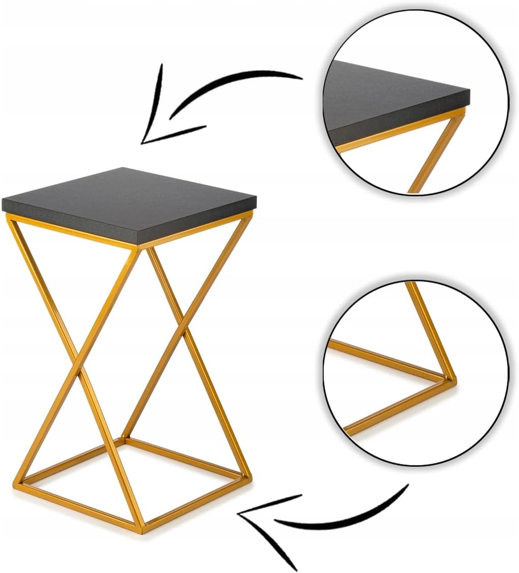Pflanzenständer Metall 40 cm Hoch - Stabiler und Fester Blumenhocker mit Schwarz MDF-Platte auf Gold