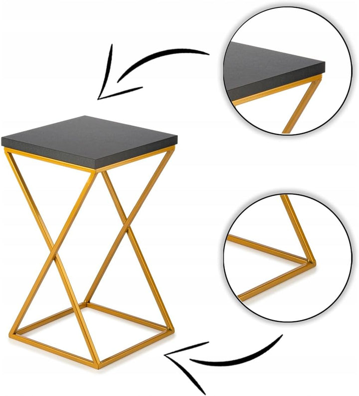 Pflanzenständer Metall 40 cm Hoch - Stabiler und Fester Blumenhocker mit Schwarz MDF-Platte auf Gold