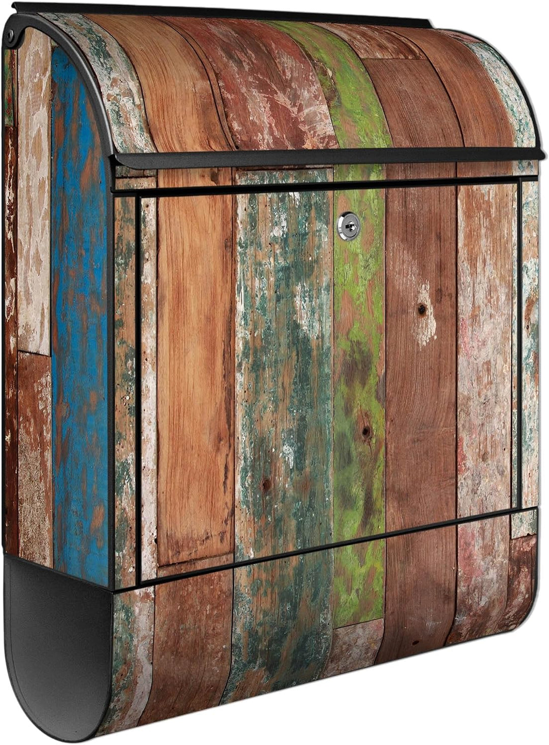 banjado® Design Briefkasten mit Motiv Buntes Holz 39x47x14cm &amp; 2 Schlüssel - Briefkasten Stahl schwa