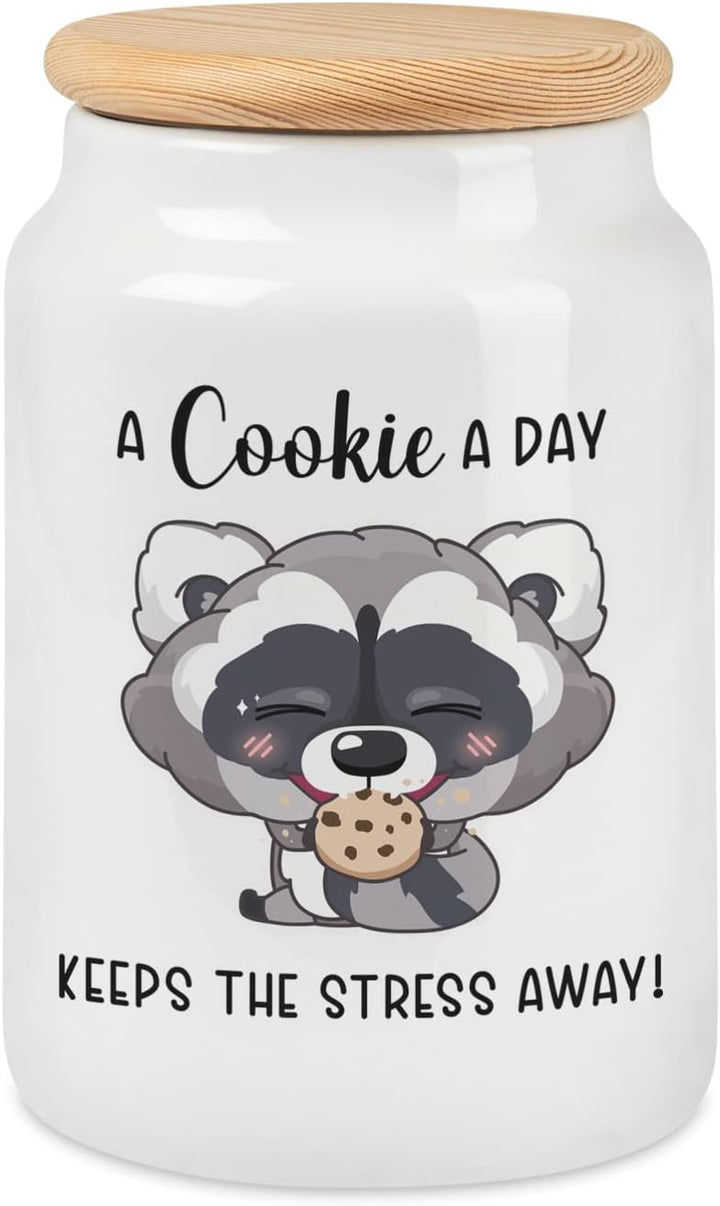 Keksdose Waschbär A Cookie A Day Keeps The Stress Away mit Holzdeckel für Plätzchen