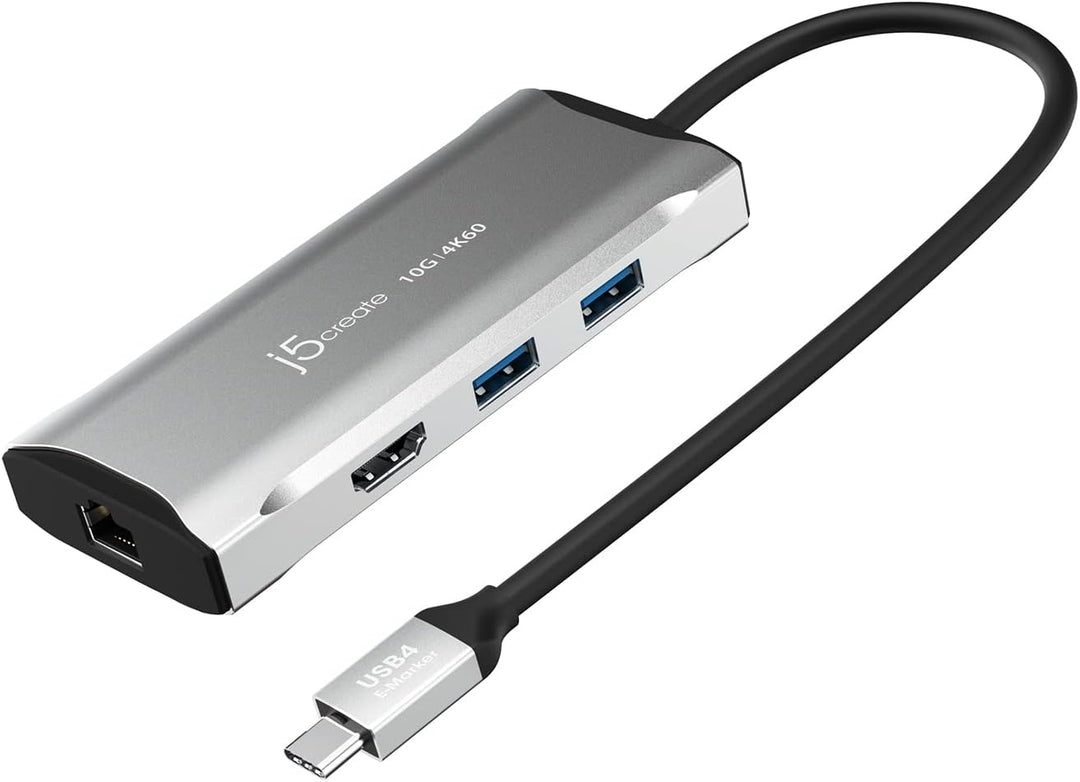 j5create USB C Hub - 4K 60Hz HDMI, 2 USB-A 10Gbps, USB-C 10Gbps mit PD 100W, Ethernet, | Multiport A
