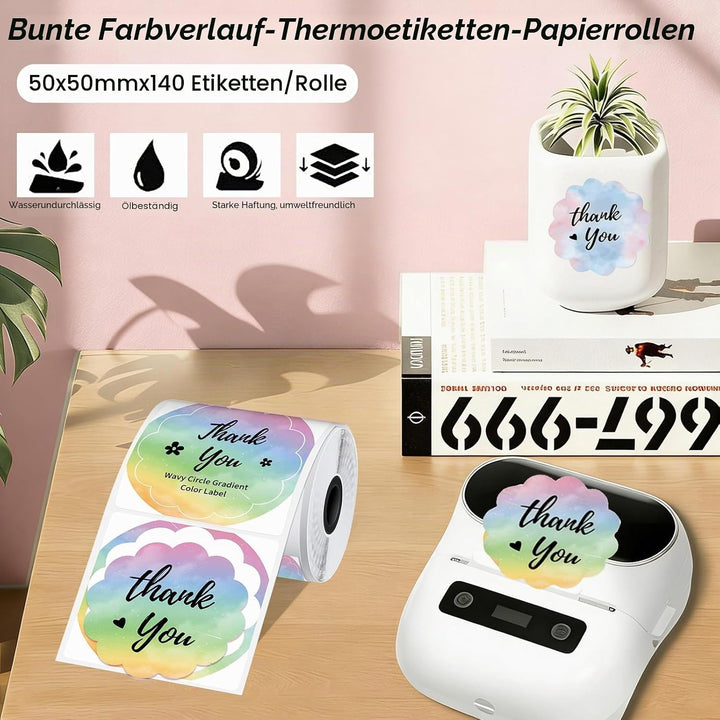 Thermo Etiketten in Blumenform, 50mm x 50mm, 3 Rollen, Kompatibel mit Phomemo M110 M221 M120 M260 M1