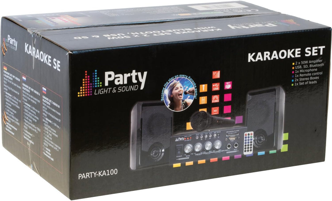 PARTY-KA100 - PARTY - Karaoke-Set mit 1 Verstärker (2x50W), 1 Mikrofon und 2 Lautsprechern (2x50W) -