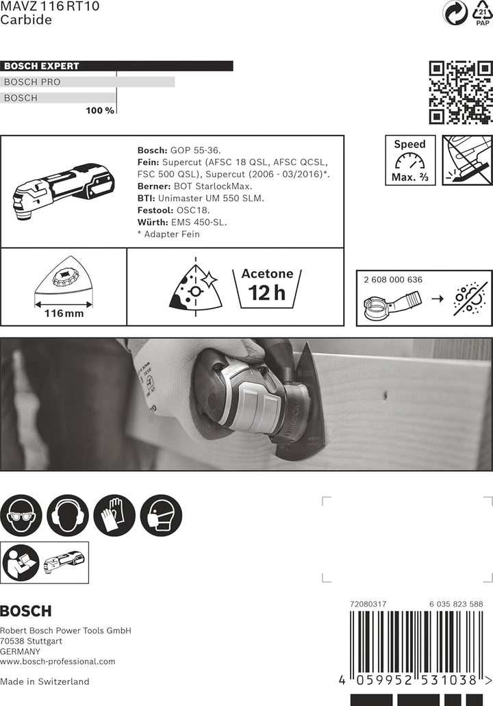 Bosch Accessories 1x Schleifplatte Expert MAVZ 116 RT10 (für Hartholz, Weichholz, Ø 116 mm, Körnung