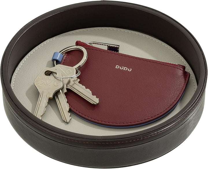 DUDU Rundes Leder-Tablett für den Eingangsbereich, kleines 16cm grosses Tablett in Buntem Design, De