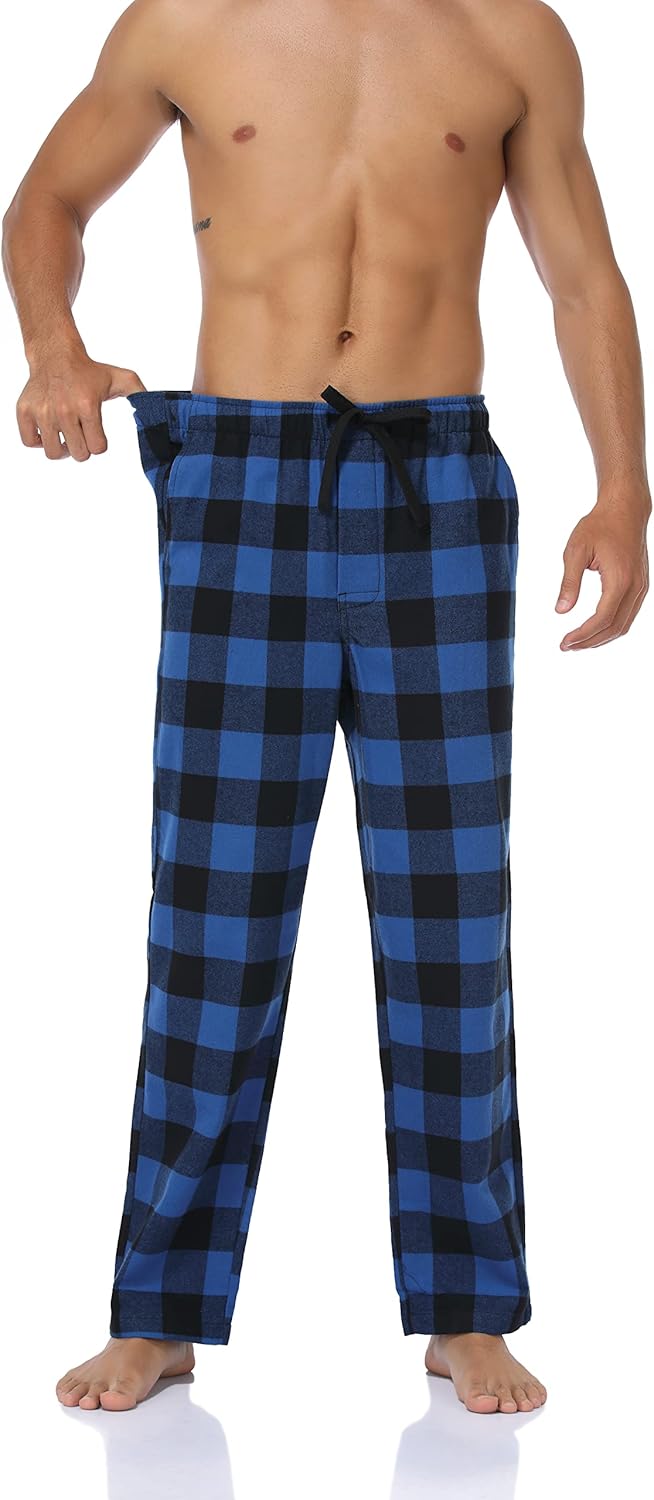 North Bund Schlafanzughose Herren, 100% Baumwolle Kariert Pyjamahose Dicke Flanell Schlafhose Weich
