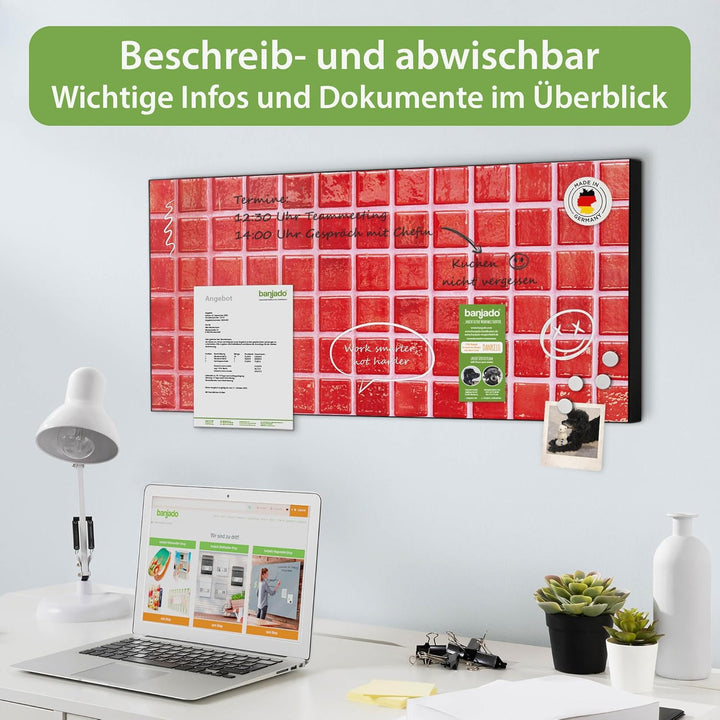 banjado Magnettafel schwarz 78 x 37cm / Magnetwand Metall/Magnetpinnwand als Memoboard/Pinnwand Magn