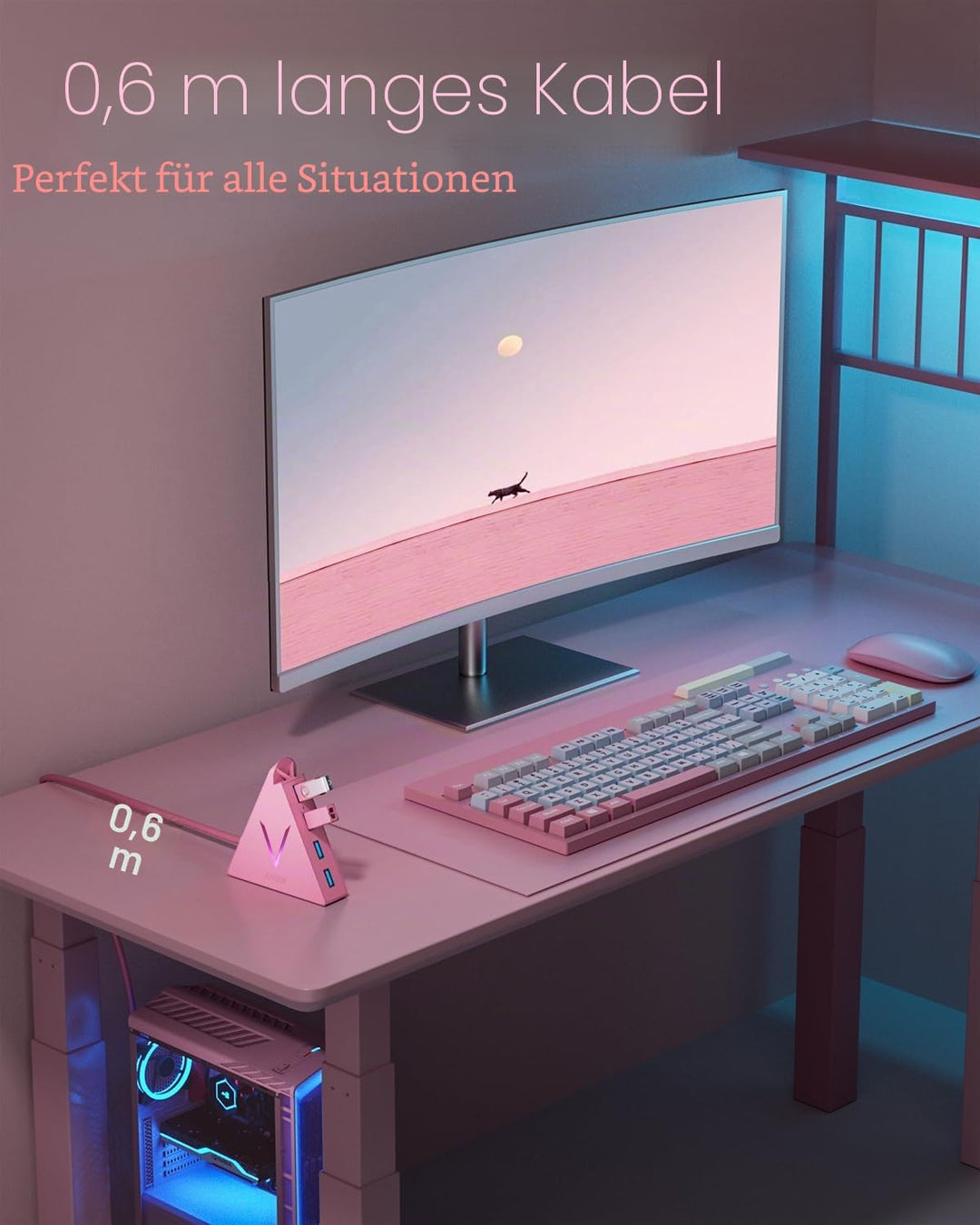 4-Port USB 3.0 Hub,USB 3.0 verlängerung mit verlängertem 60cm Kabel,USB Verteiler für Mac, PC, Xbox