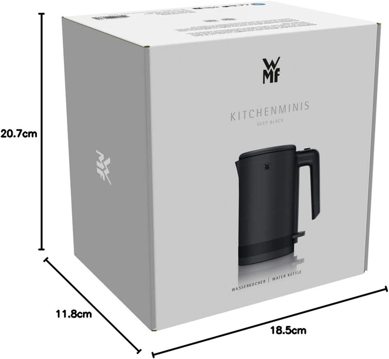 WMF KÜCHENminis Wasserkocher 0,8 Liter, Deep Black Design, 1.800 Watt, Verdecktes Heizelement aus Ed