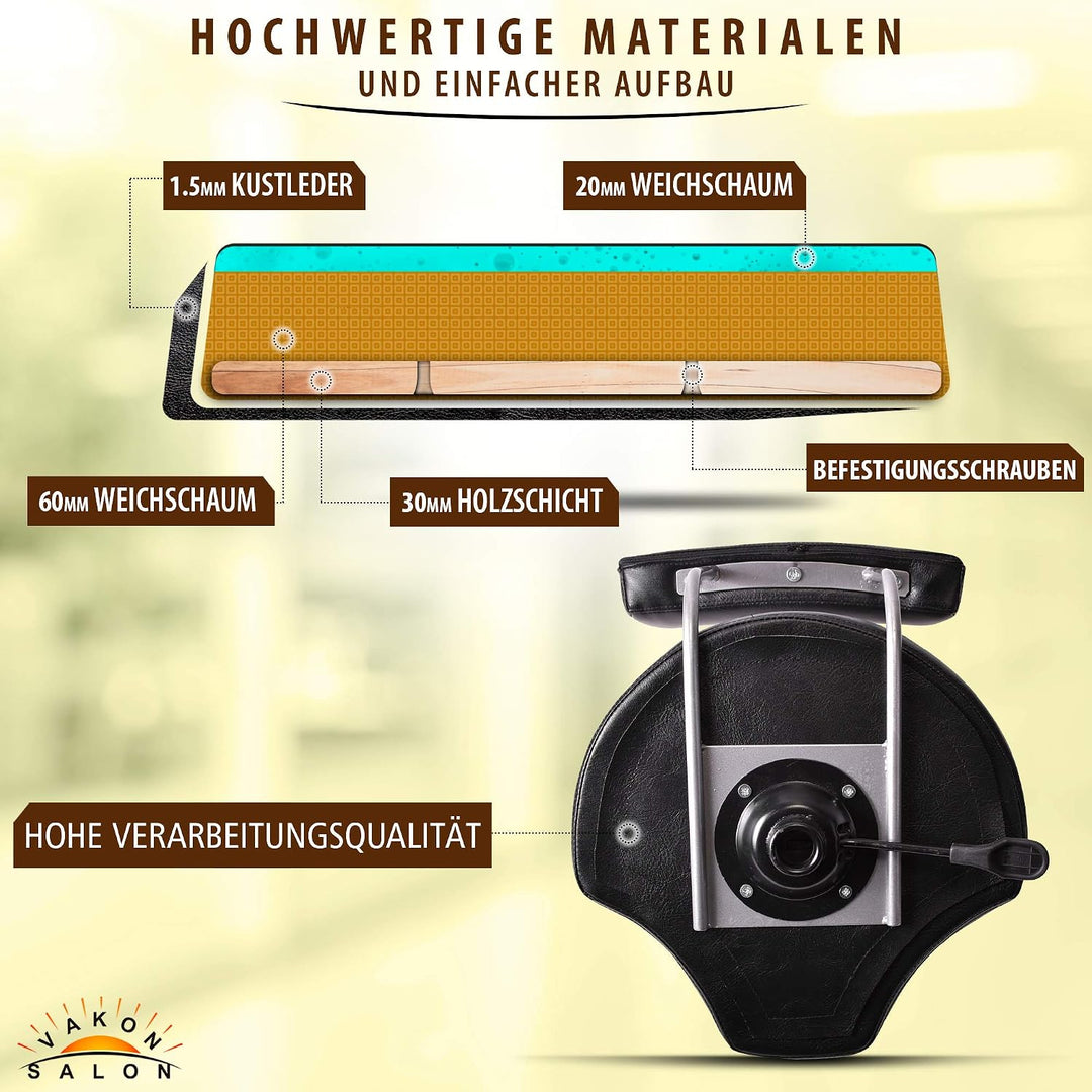 Ergonomischer Rollhocker mit Lehne und Fussring - Premium Rollen mit Bremse - Höhenverstellbarer von