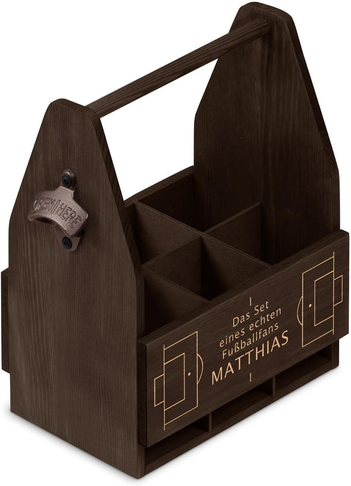 Maverton Bierträger für 6 Flaschen 0,5L mit Gravur - Männerhandtasche mit Flaschenöffner - Grösse: 2