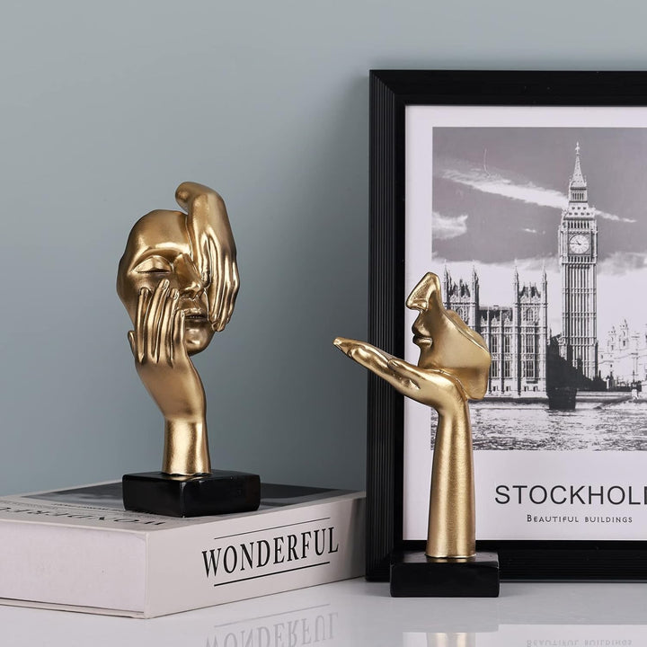 oliruim 2 Stück Denker-Statue, goldene Schwarze abstrakte Kunstskulptur, Moderne Heimdekoration, Sch