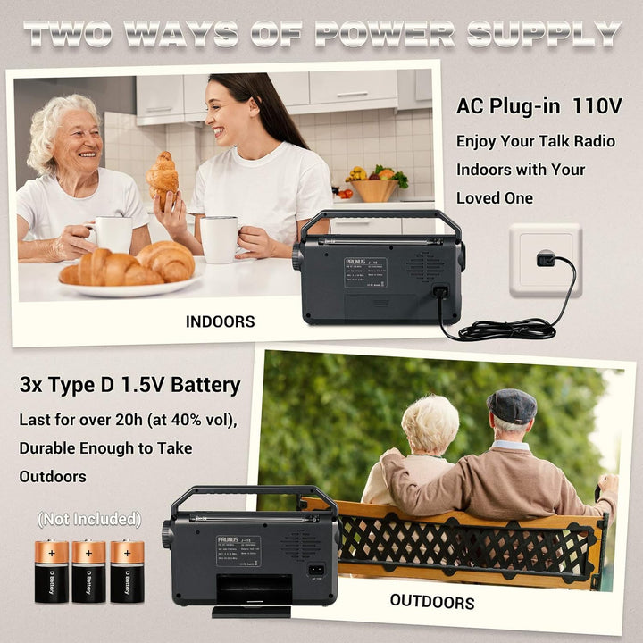PRUNUS J-15 Kofferradio Weltempfänger Radio UKW/FM/AM/SW, Tragbares Radio Batteriebetrieben oder mit