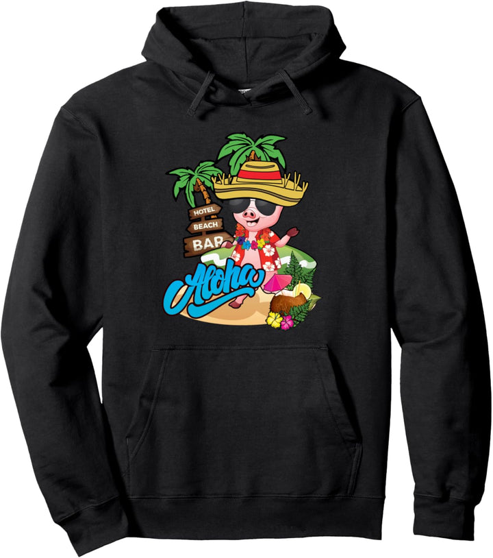 Hawaii Hawaiian Vacation Souvenir Aloha Tropical Pig Surfer Pullover Hoodie