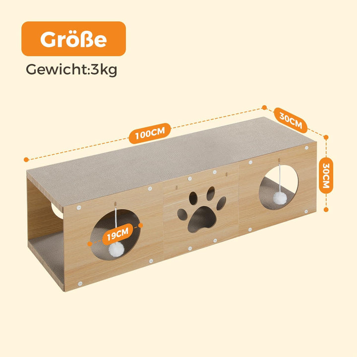 PETEPELA 100cm Kratzbrett für Katzen, hochwertige Kratzpappe mit Spielball als Möbelschutz in Beige