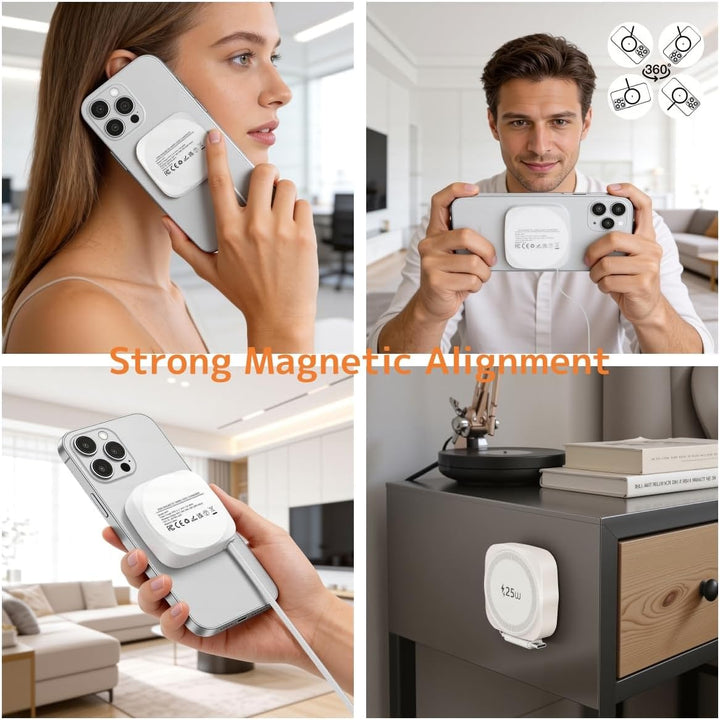 25W Wireless Ladegerät Magnetisches mit einziehbarem USB-C Kabel 0,7 m, 25W Qi2.2 Mag Safe iPhone Sc