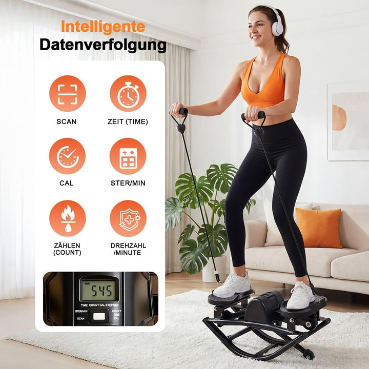 Rock Stepper für Zuhause mit 3D Bewegung | Seitlicher Schaukel Fitness Stepper, Widerstandsbändern&amp;A