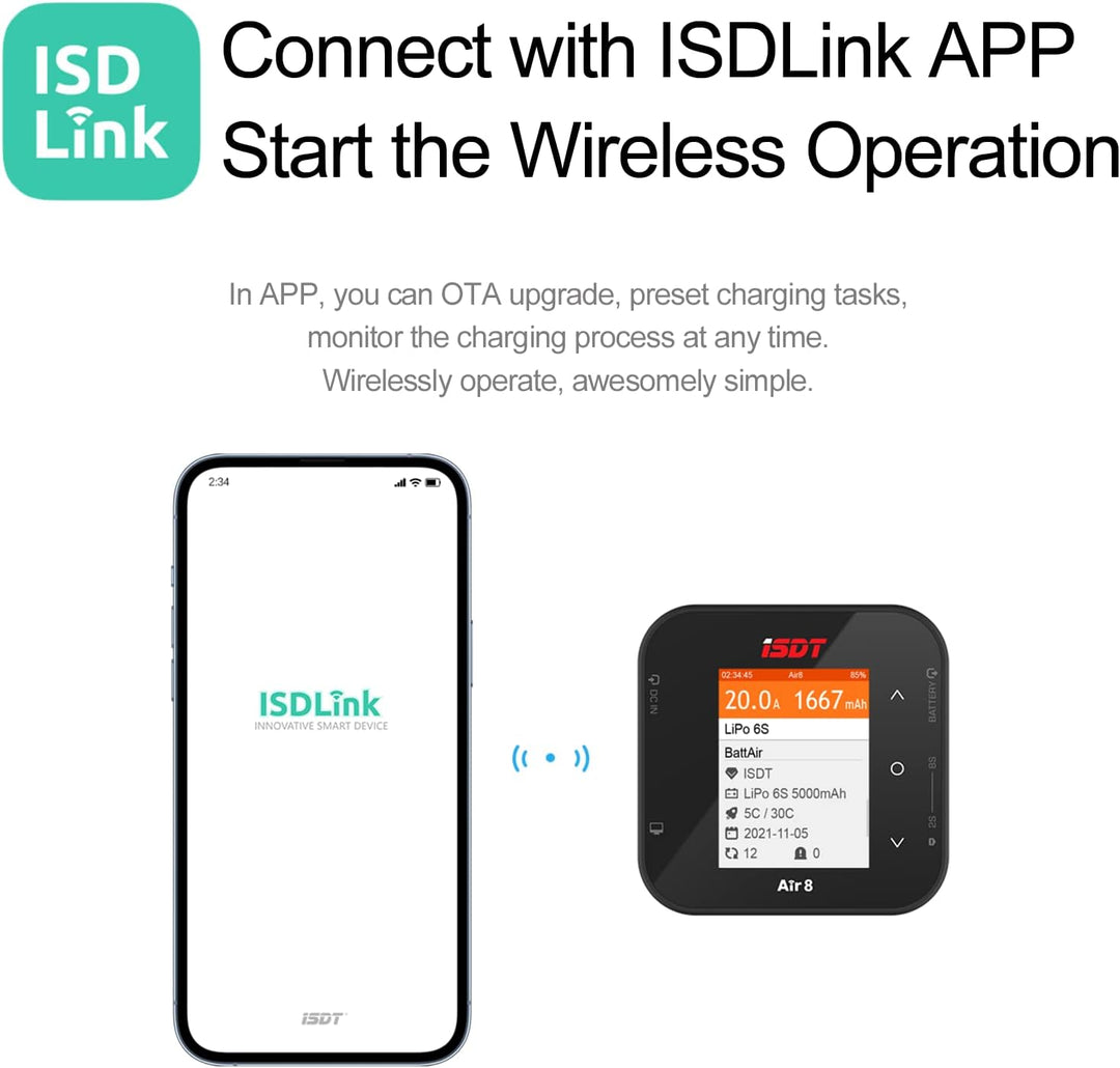ISDT AIR8 500W 20A Lipo Akku Balance Ladegerät Smart Digital Ladegerät für RC 1-8S Akku Batterien, 5