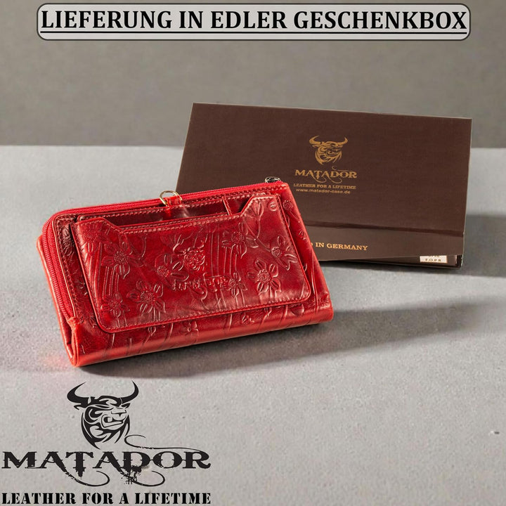 MATADOR Damen Geldbörse Echt Leder Gross 11 Kartenfächer - TÜV geprüfter RFID &amp; NFC Schutz - Handgef