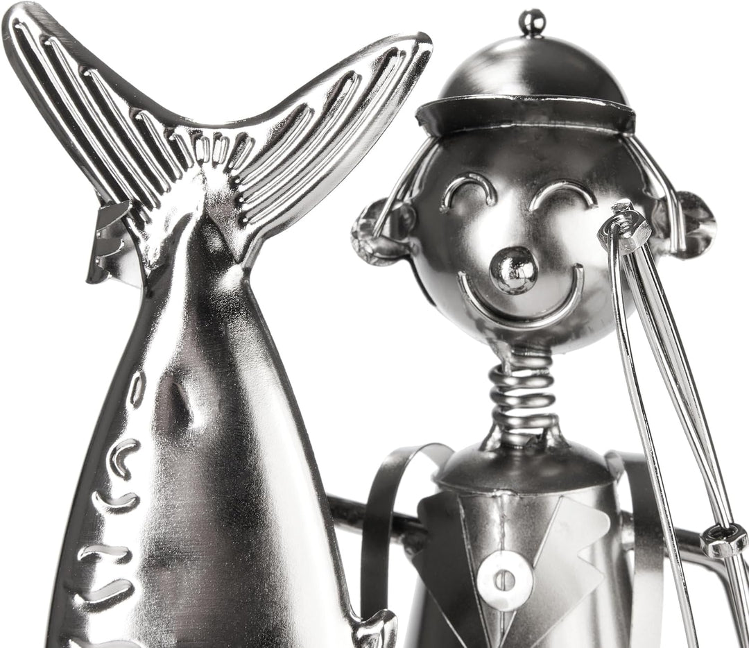 BRUBAKER Weinflaschenhalter „grosser Fang“ Angler mit Fisch, Angel und Eimer - Metall Flaschenhalter