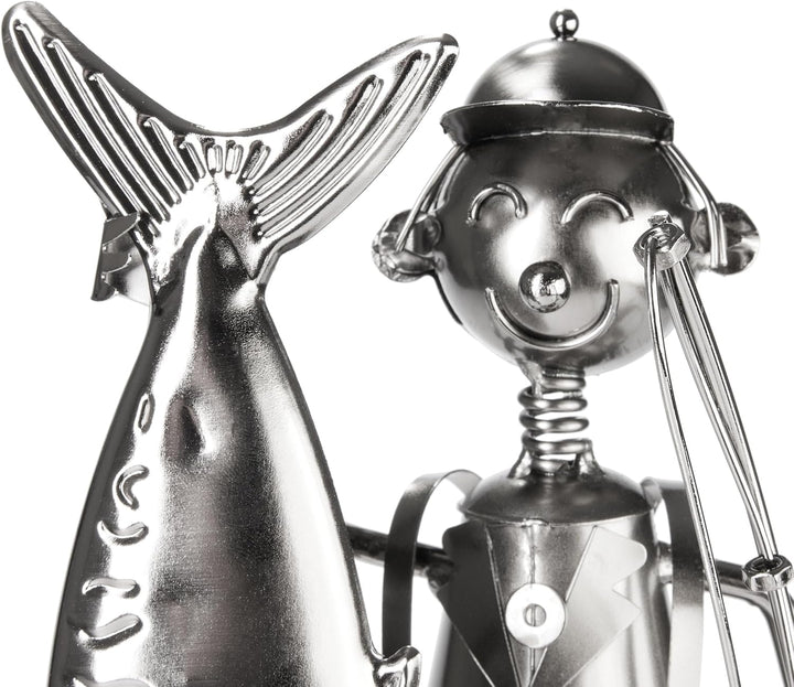 BRUBAKER Weinflaschenhalter „grosser Fang“ Angler mit Fisch, Angel und Eimer - Metall Flaschenhalter