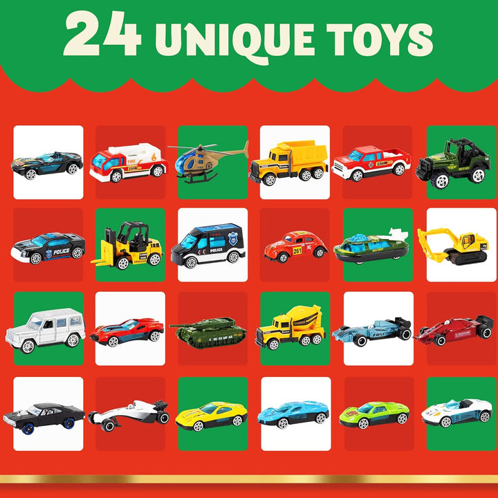 JOYIN Adventskalender 2023 Kinder mit Diecast Autos Fahrzeuge Baustellen Lastwagen Spielzeug aus Leg