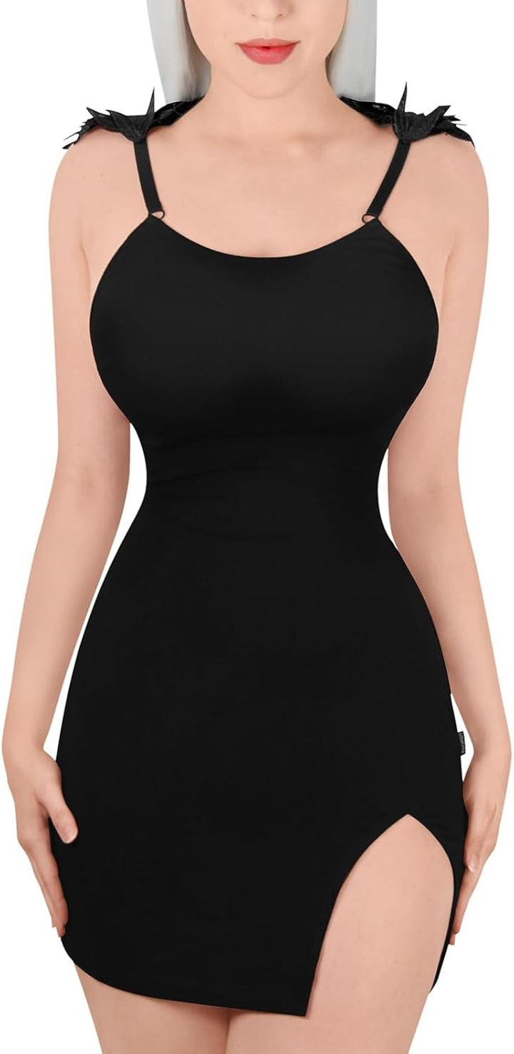 LittleForBig Damen Dunkler Engel Bodycon Sexy Passform Cocktail Party Minikleid M Schwarz, M Schwarz