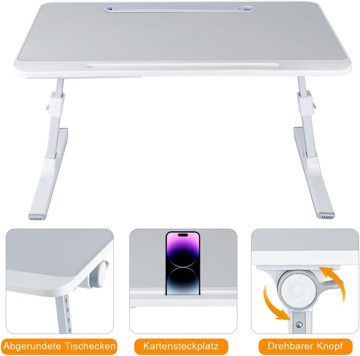 Laptop-Bett mit Beleuchtung, Schublade und zwei Fächern, Betttablett, höhenverstellbar, für Sofa und