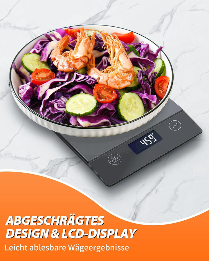 Küchenwaage Digitale mit LCD-Display und Tara-Funktion, Präzise 1g Messung zum Backen und Kochen, Gl