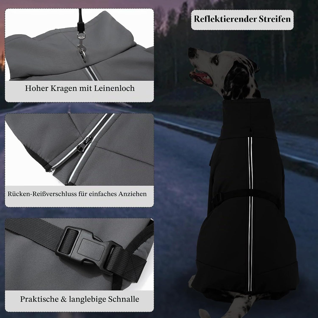 Hundemantel Wasserdicht Warm mit Beinen Hundejacke Winter Reflektierend Reissverschluss Hundemantel