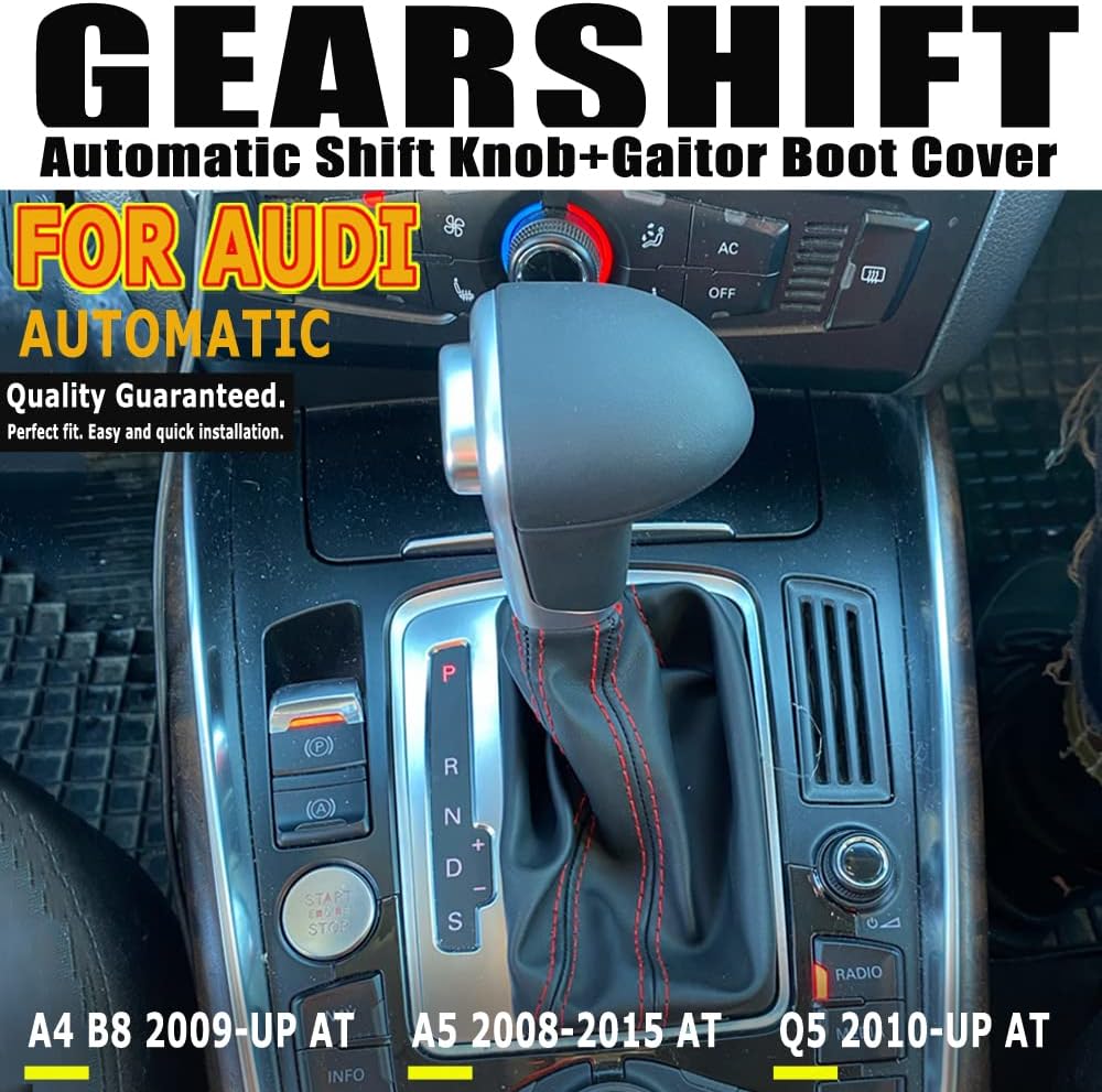 Hacreyatu Automatisch Leder Auto Schaltknauf Stick Gaiter Boot Frame Kit für A-udi A4 B8 A5 Q5 (Schw