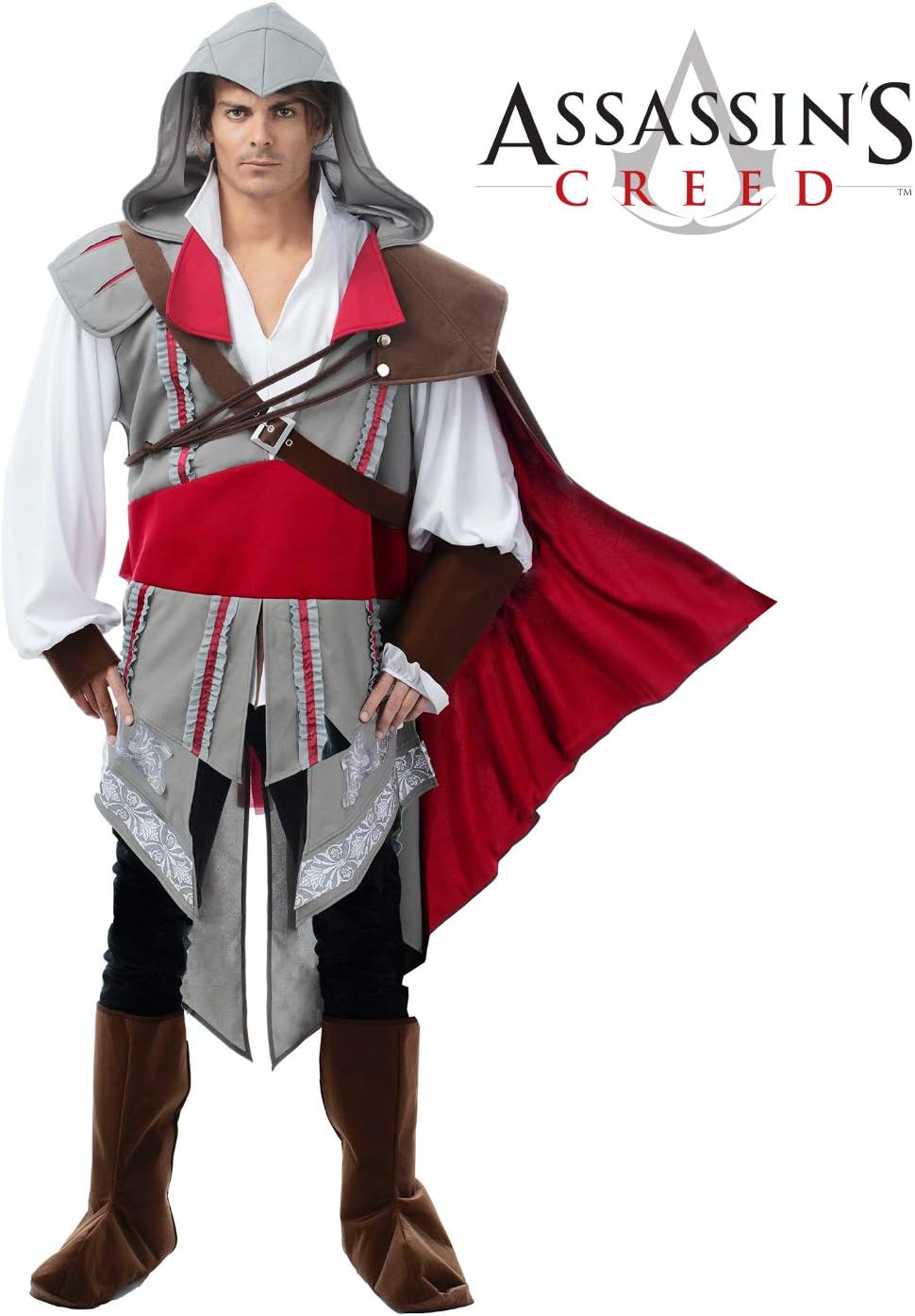 Herren Kostüm Assassins Creed Ezio Deluxe Gr. M-XL weiss rot Fasching Karneval (M)