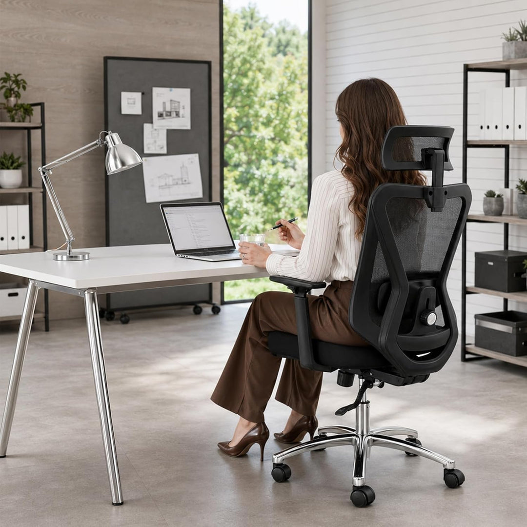 Durrafy Ergonomischer Bürostuhl, Schreibtischstuhl hat Kopfstütze, Lendenwirbelstütze, Armlehnen, Hö