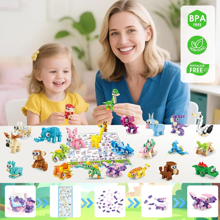 MOONTOY 24 Mitgebsel Kindergeburtstag Gastgeschenke, 3-in-1 Mini Bausteine Tiere Konstruktionsspielz