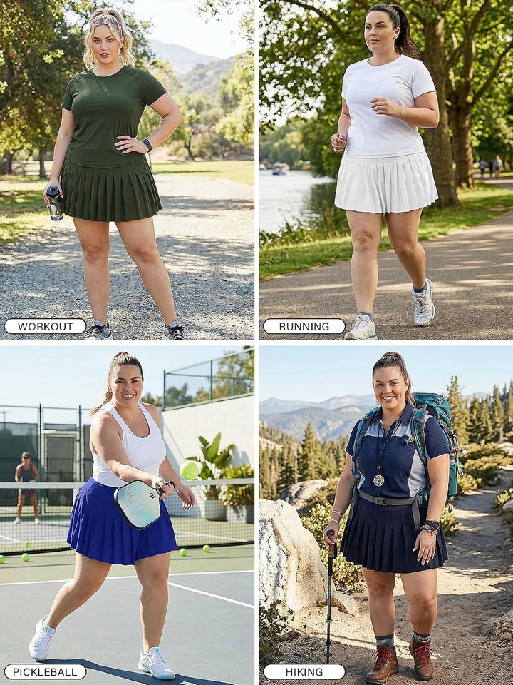 Moon Wood Damen Mini Rock Elastisch Hohe Taille Solid Basic Gefaltet Röcke Tennis Skater Skirt Kurz