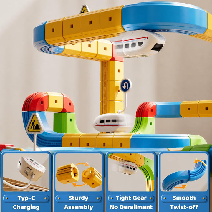 Eisenbahn Kinder Elektrisch 52-TLG 3D Anti-Gravitation Schienen Zug Spielzeug ab 3 4 5 6 Jahre, DIY