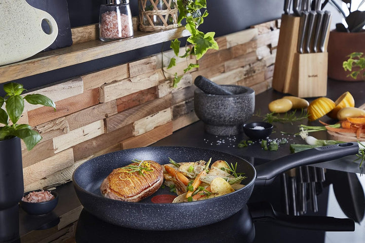Tefal G28104 Black Stone Bratpfanne 24 cm | Mineralia+ Antihaftversiegelung | sicher | Thermo-Signal