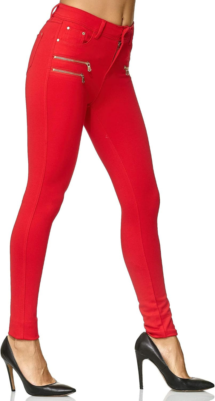 Elara Damen Stretch Hose Skinny Fit Jegging Chunkyrayan 42 Slim Rot, 42 Slim Rot