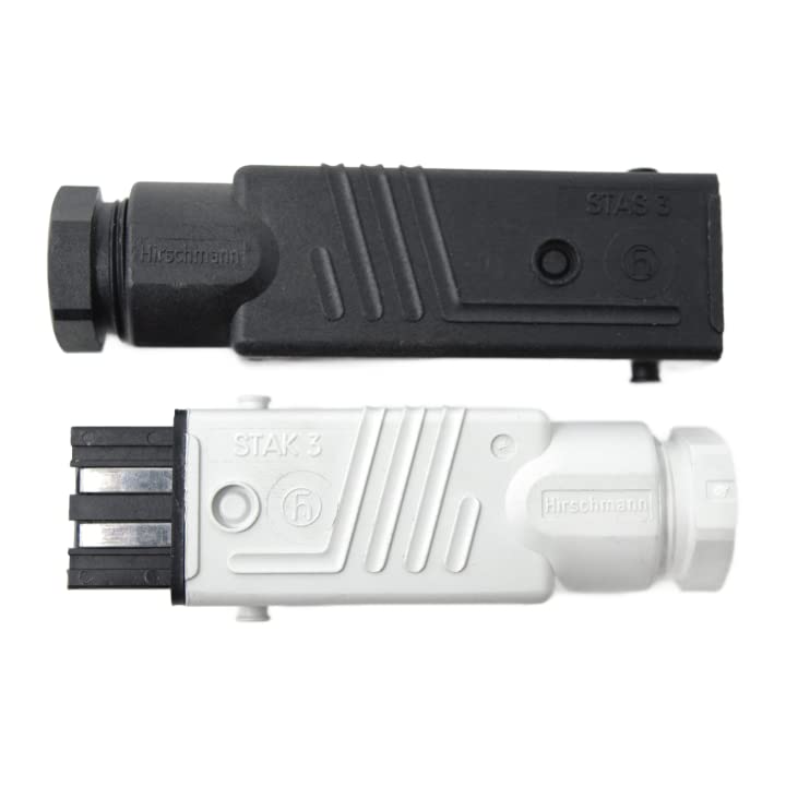 Hirschmann-Kupplung Stecker-Set für Jalousien, Markisen, Rollläden. 230 V. STAS 3 + STAK 3