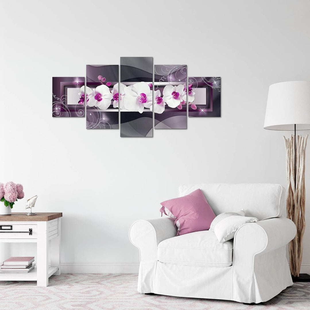 Runa Art Wandbilder Blumen Orchidee 5 Teilig Bild auf Vlies Leinwand Deko Wohnzimmer Abstrakt Violet